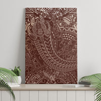 Hawaiian Turtles and Leis Canvas Wall Art Tribal Kakau Pattern Mocha Mousse Color
