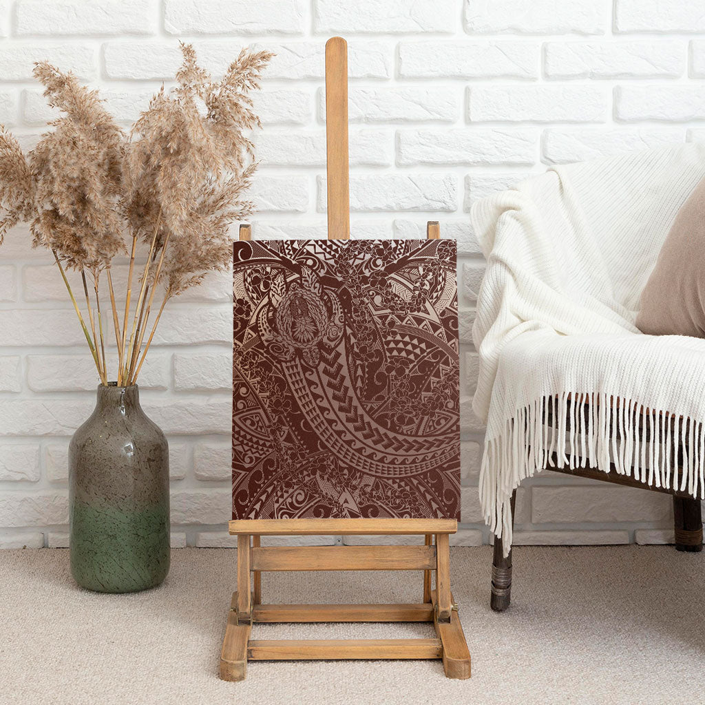 Hawaiian Turtles and Leis Canvas Wall Art Tribal Kakau Pattern Mocha Mousse Color