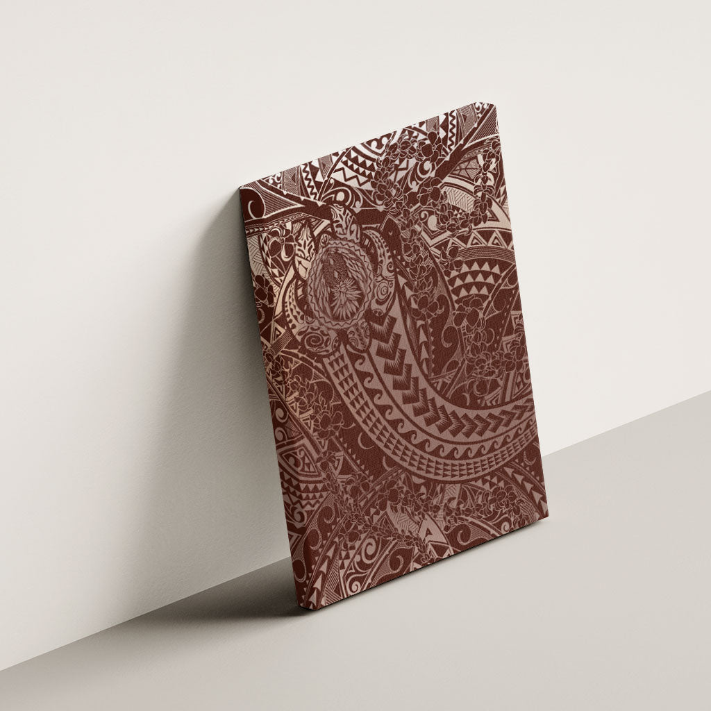 Hawaiian Turtles and Leis Canvas Wall Art Tribal Kakau Pattern Mocha Mousse Color
