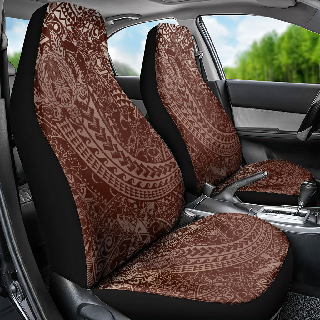 Hawaiian Turtles and Leis Car Seat Cover Tribal Kakau Pattern Mocha Mousse Color