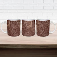 Hawaiian Turtles and Leis Ceramic Mug Tribal Kakau Pattern Mocha Mousse Color