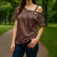 Hawaiian Turtles and Leis Cross Shoulder Shirt Tribal Kakau Pattern Mocha Mousse Color