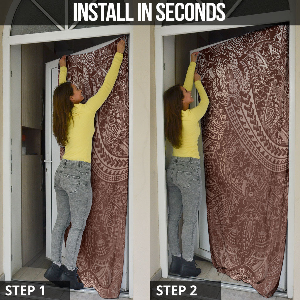 Hawaiian Turtles and Leis Door Cover Tribal Kakau Pattern Mocha Mousse Color