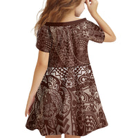 Hawaiian Turtles and Leis Family Matching Long Sleeve Bodycon Dress and Hawaiian Shirt Tribal Kakau Pattern Mocha Mousse Color