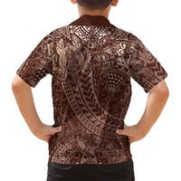 Hawaiian Turtles and Leis Family Matching Mermaid Dress and Hawaiian Shirt Tribal Kakau Pattern Mocha Mousse Color