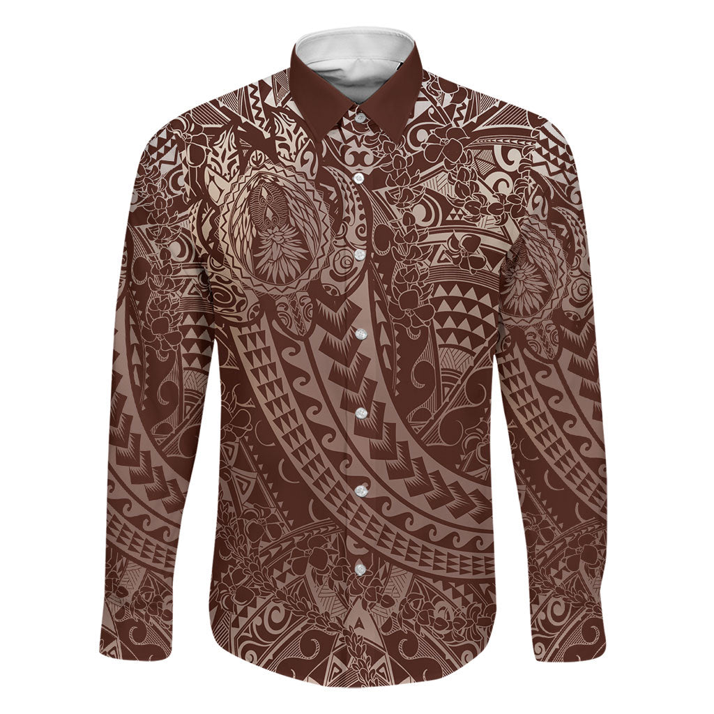Hawaiian Turtles and Leis Family Matching Mermaid Dress and Hawaiian Shirt Tribal Kakau Pattern Mocha Mousse Color
