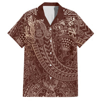 Hawaiian Turtles and Leis Family Matching Off The Shoulder Long Sleeve Dress and Hawaiian Shirt Tribal Kakau Pattern Mocha Mousse Color
