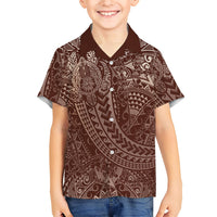 Hawaiian Turtles and Leis Family Matching Off Shoulder Maxi Dress and Hawaiian Shirt Tribal Kakau Pattern Mocha Mousse Color