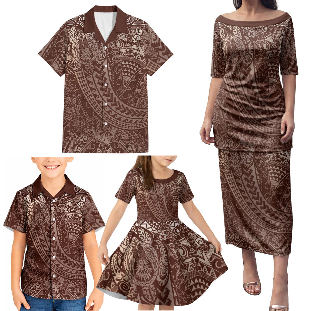 Hawaiian Turtles and Leis Family Matching Puletasi and Hawaiian Shirt Tribal Kakau Pattern Mocha Mousse Color LT03 - Polynesian Pride