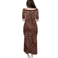 Hawaiian Turtles and Leis Family Matching Puletasi and Hawaiian Shirt Tribal Kakau Pattern Mocha Mousse Color