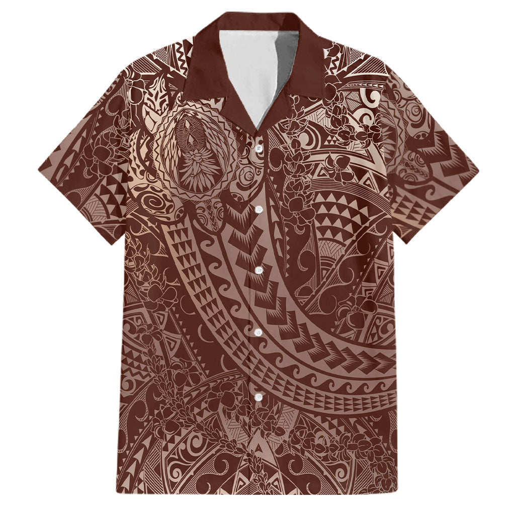 Hawaiian Turtles and Leis Family Matching Short Sleeve Bodycon Dress and Hawaiian Shirt Tribal Kakau Pattern Mocha Mousse Color