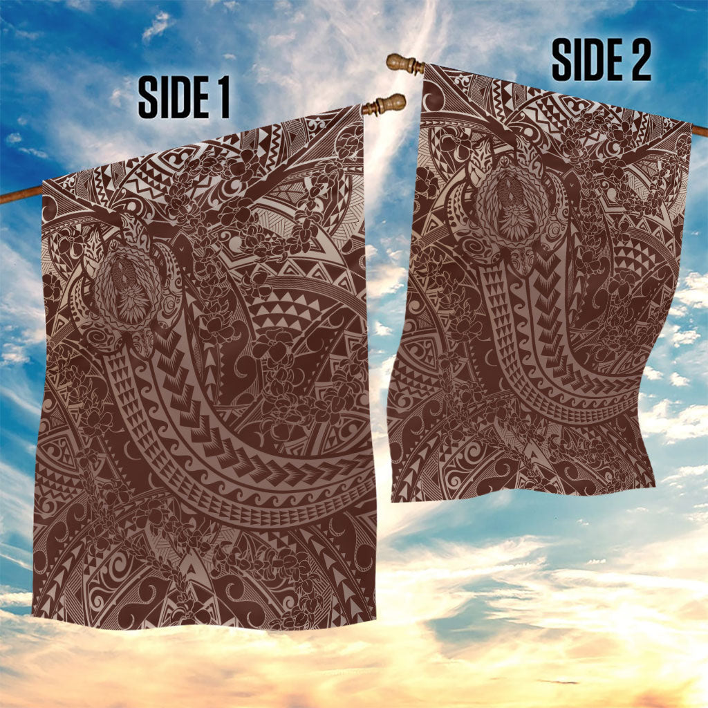 Hawaiian Turtles and Leis Garden Flag Tribal Kakau Pattern Mocha Mousse Color