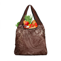 Hawaiian Turtles and Leis Grocery Bag Tribal Kakau Pattern Mocha Mousse Color