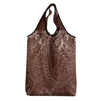 Hawaiian Turtles and Leis Grocery Bag Tribal Kakau Pattern Mocha Mousse Color