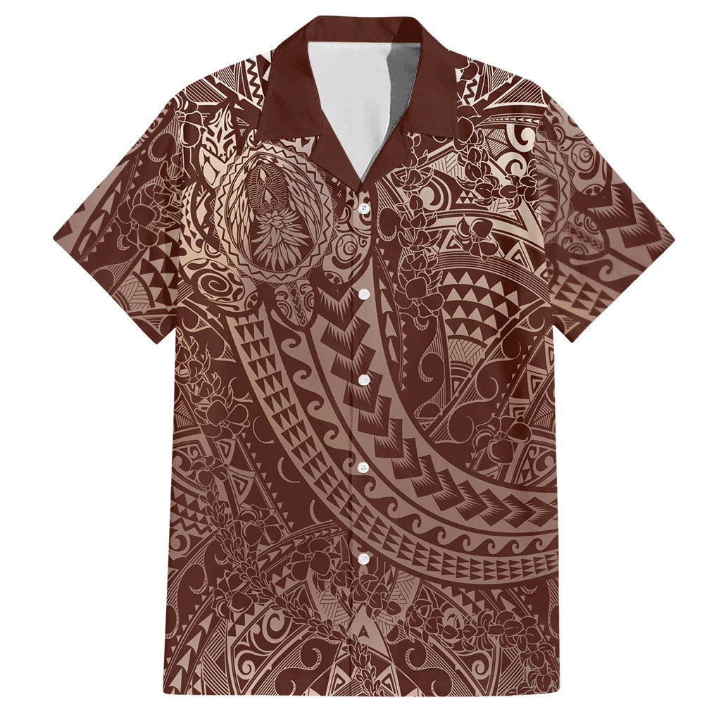 Hawaiian Turtles and Leis Hawaiian Shirt Tribal Kakau Pattern Mocha Mousse Color