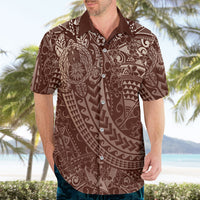 Hawaiian Turtles and Leis Hawaiian Shirt Tribal Kakau Pattern Mocha Mousse Color