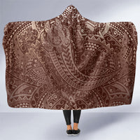 Hawaiian Turtles and Leis Hooded Blanket Tribal Kakau Pattern Mocha Mousse Color