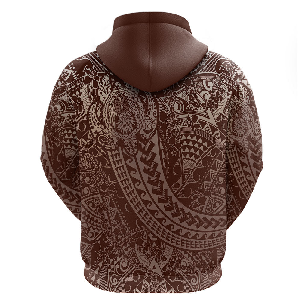 Hawaiian Turtles and Leis Hoodie Tribal Kakau Pattern Mocha Mousse Color