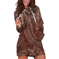 Hawaiian Turtles and Leis Hoodie Dress Tribal Kakau Pattern Mocha Mousse Color