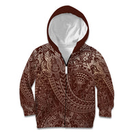 Hawaiian Turtles and Leis Kid Hoodie Tribal Kakau Pattern Mocha Mousse Color