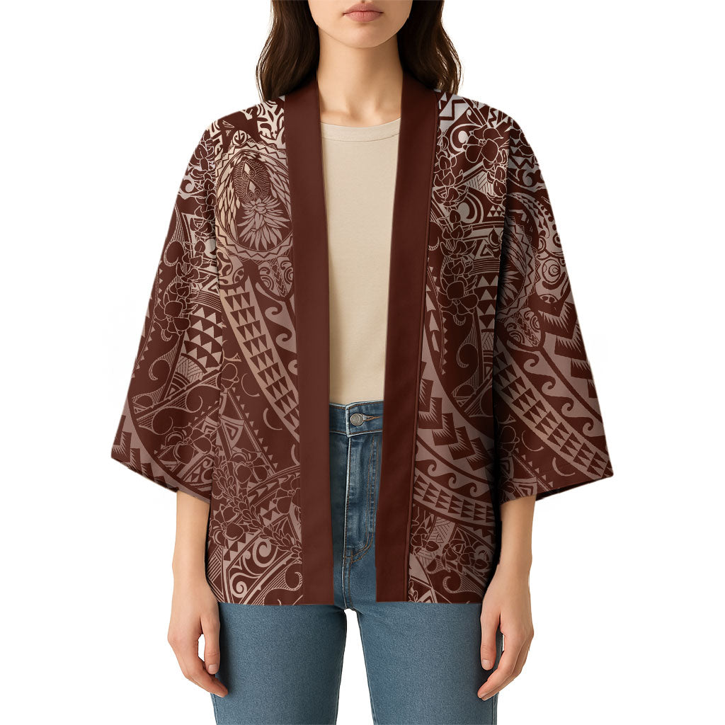 Hawaiian Turtles and Leis Kimono Tribal Kakau Pattern Mocha Mousse Color