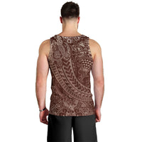 Hawaiian Turtles and Leis Men Tank Top Tribal Kakau Pattern Mocha Mousse Color