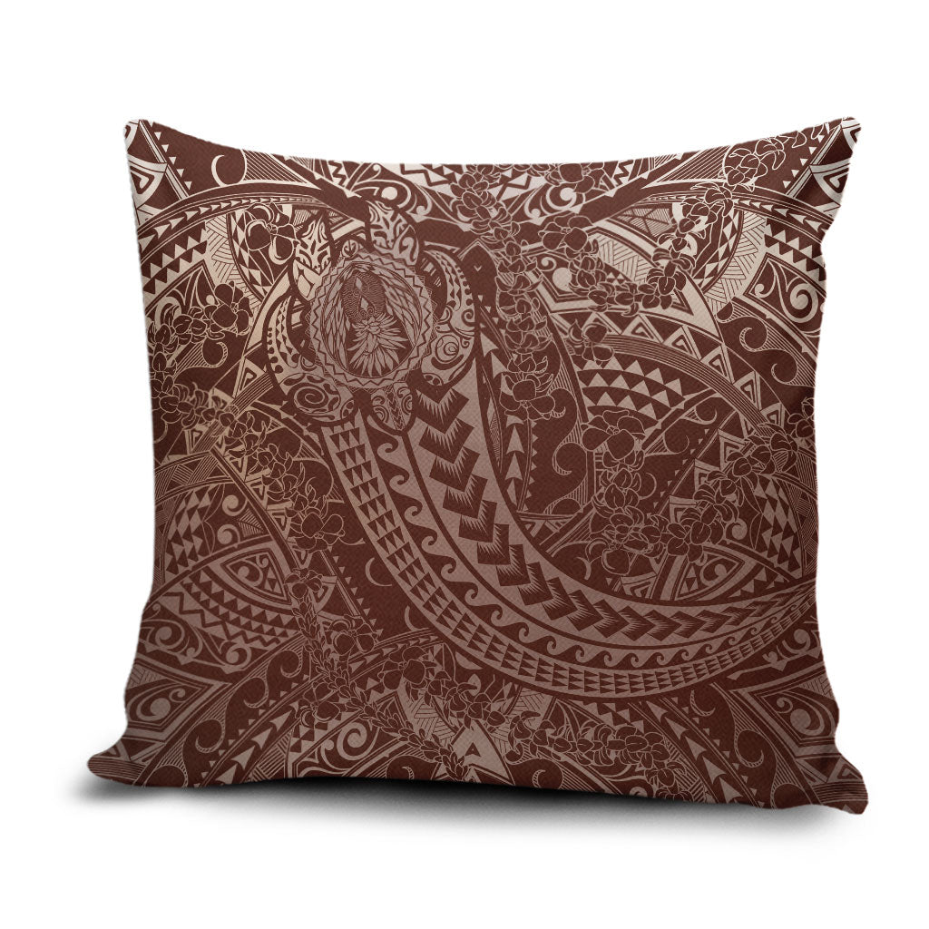 Hawaiian Turtles and Leis Pillow Cover Tribal Kakau Pattern Mocha Mousse Color