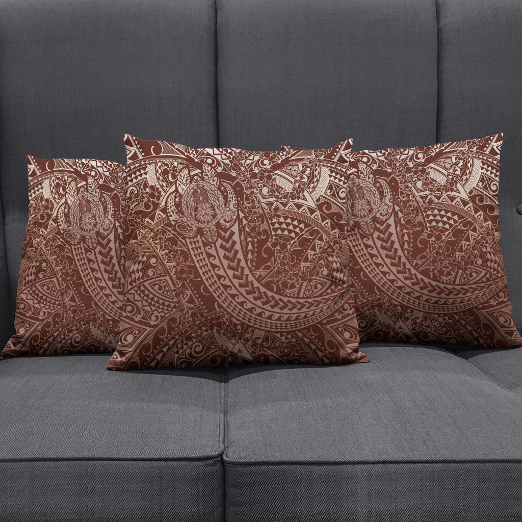 Hawaiian Turtles and Leis Pillow Cover Tribal Kakau Pattern Mocha Mousse Color