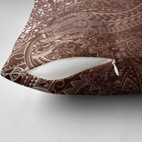 Hawaiian Turtles and Leis Pillow Cover Tribal Kakau Pattern Mocha Mousse Color