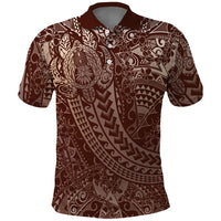 Hawaiian Turtles and Leis Polo Shirt Tribal Kakau Pattern Mocha Mousse Color