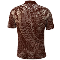 Hawaiian Turtles and Leis Polo Shirt Tribal Kakau Pattern Mocha Mousse Color