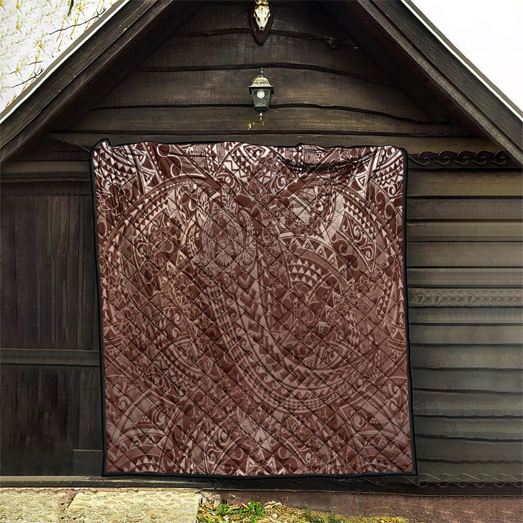 Hawaiian Turtles and Leis Quilt Tribal Kakau Pattern Mocha Mousse Color