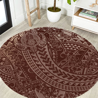 Hawaiian Turtles and Leis Round Carpet Tribal Kakau Pattern Mocha Mousse Color