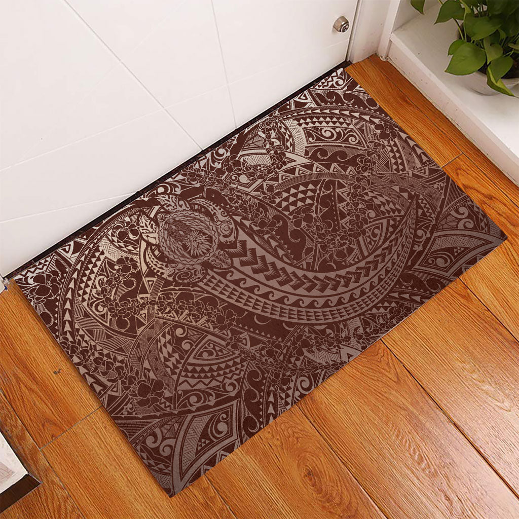 Hawaiian Turtles and Leis Rubber Doormat Tribal Kakau Pattern Mocha Mousse Color