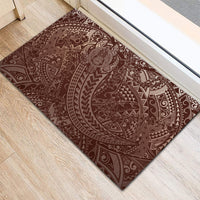 Hawaiian Turtles and Leis Rubber Doormat Tribal Kakau Pattern Mocha Mousse Color