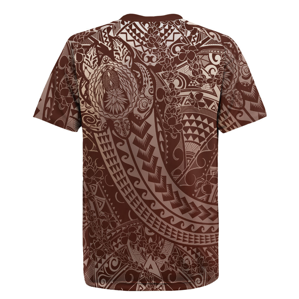 Hawaiian Turtles and Leis Rugby Jersey Tribal Kakau Pattern Mocha Mousse Color