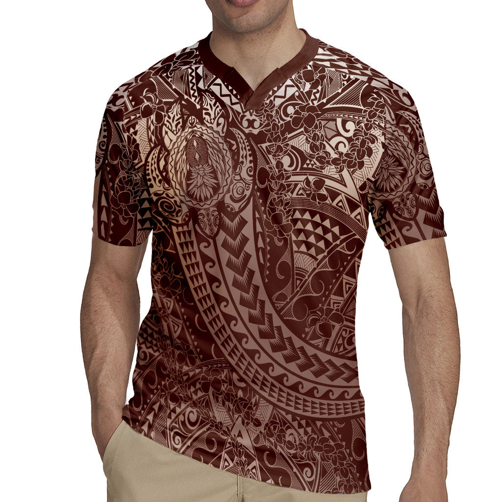 Hawaiian Turtles and Leis Rugby Jersey Tribal Kakau Pattern Mocha Mousse Color