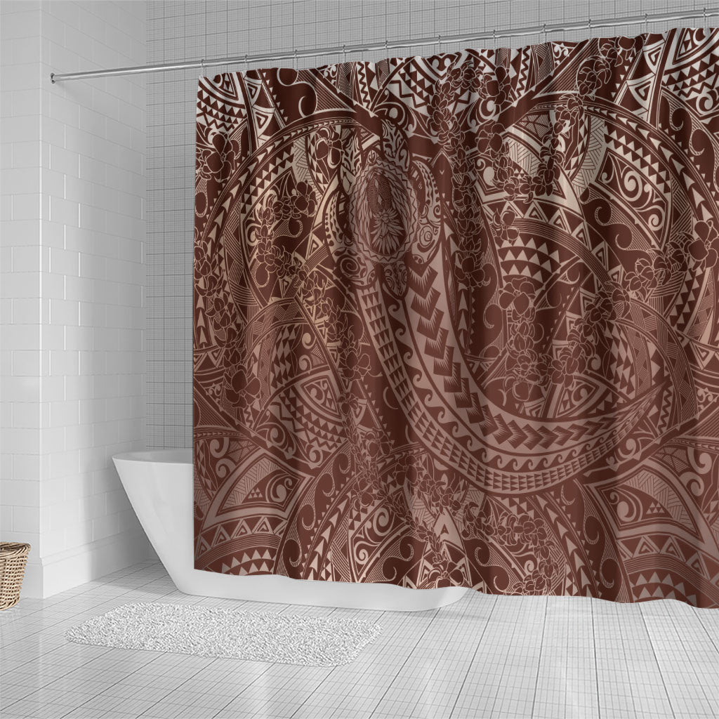 Hawaiian Turtles and Leis Shower Curtain Tribal Kakau Pattern Mocha Mousse Color