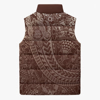 Hawaiian Turtles and Leis Sleeveless Puffer Jacket Tribal Kakau Pattern Mocha Mousse Color