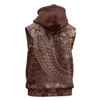 Hawaiian Turtles and Leis Sleeveless Zip Hoodie Tribal Kakau Pattern Mocha Mousse Color
