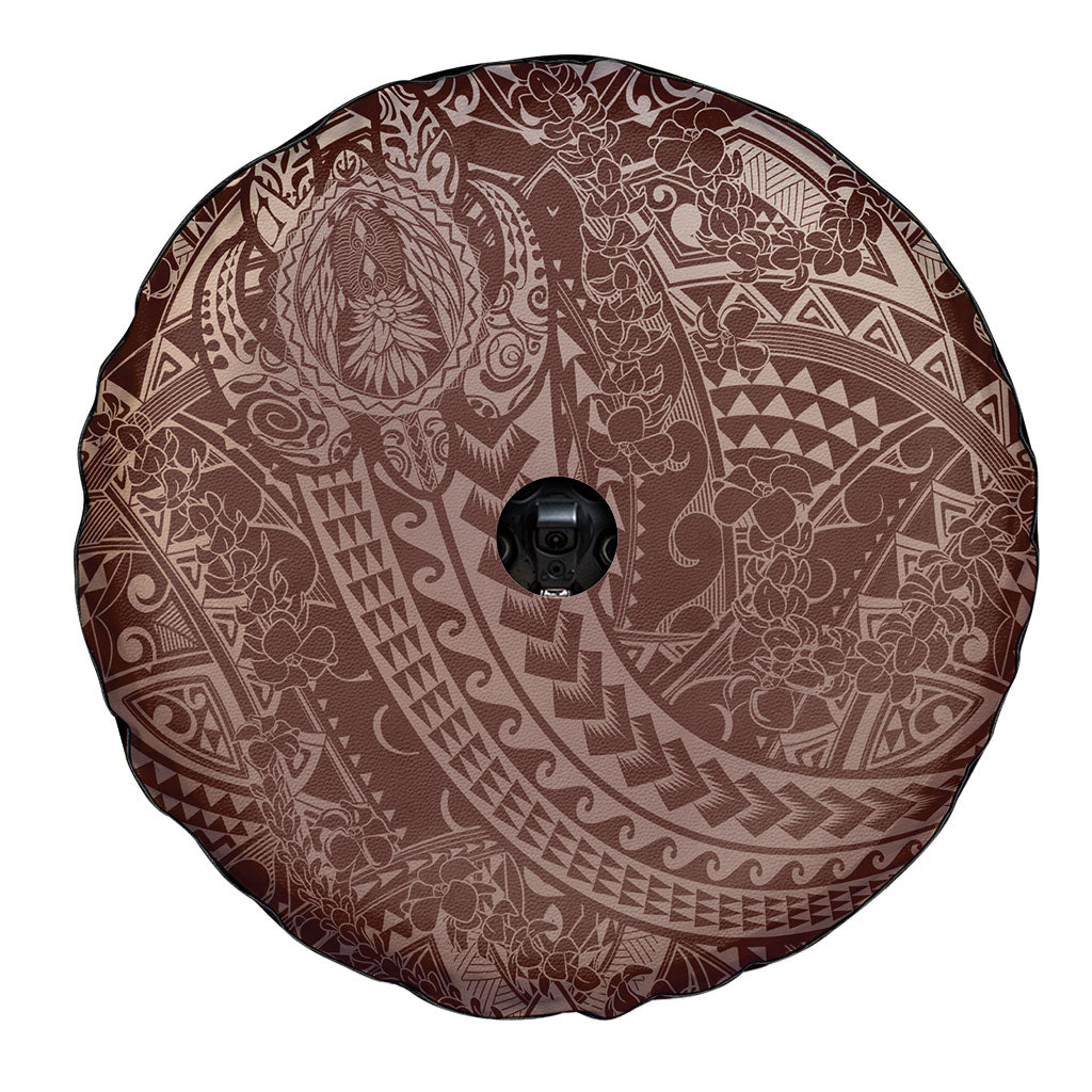 Hawaiian Turtles and Leis Spare Tire Cover Tribal Kakau Pattern Mocha Mousse Color