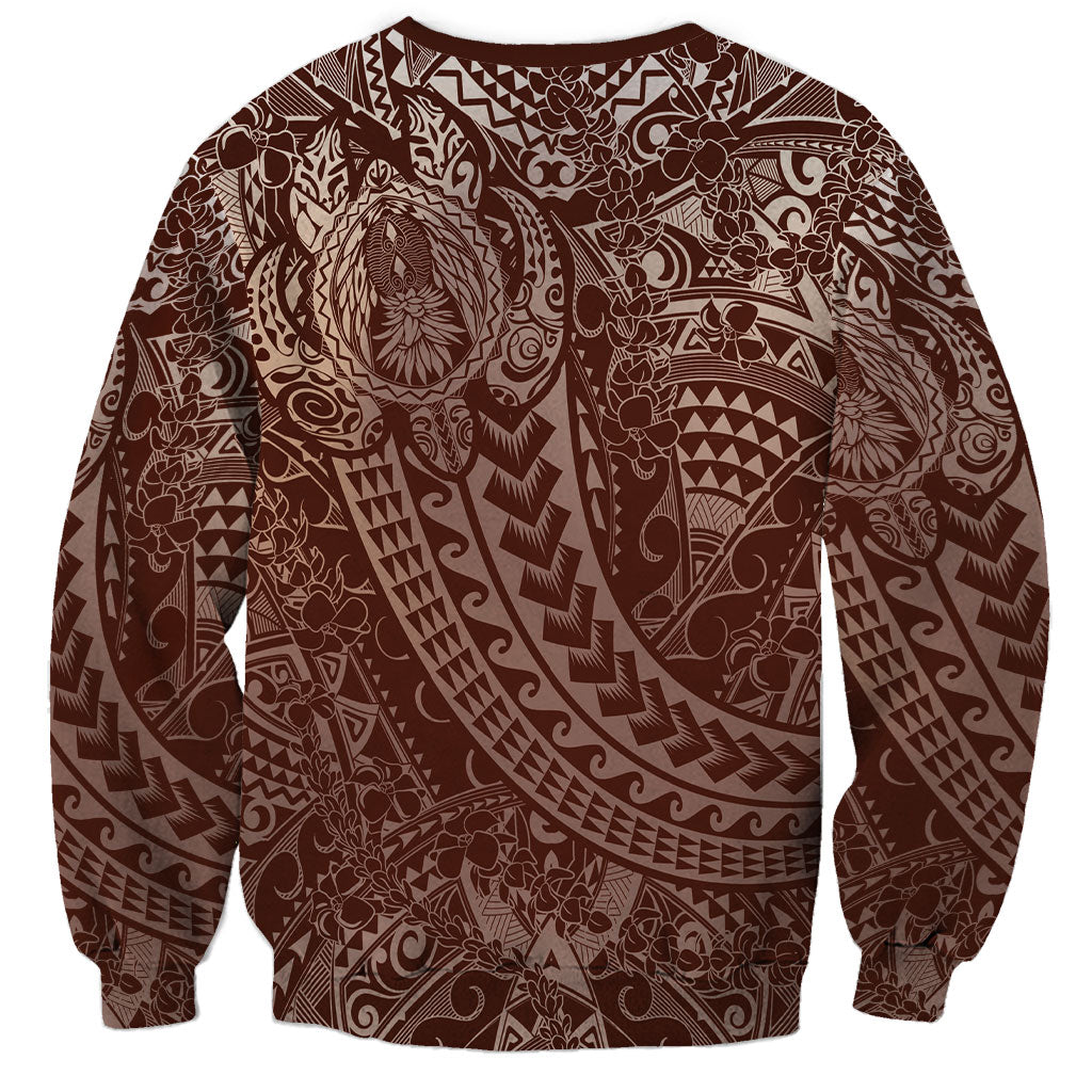 Hawaiian Turtles and Leis Sweatshirt Tribal Kakau Pattern Mocha Mousse Color