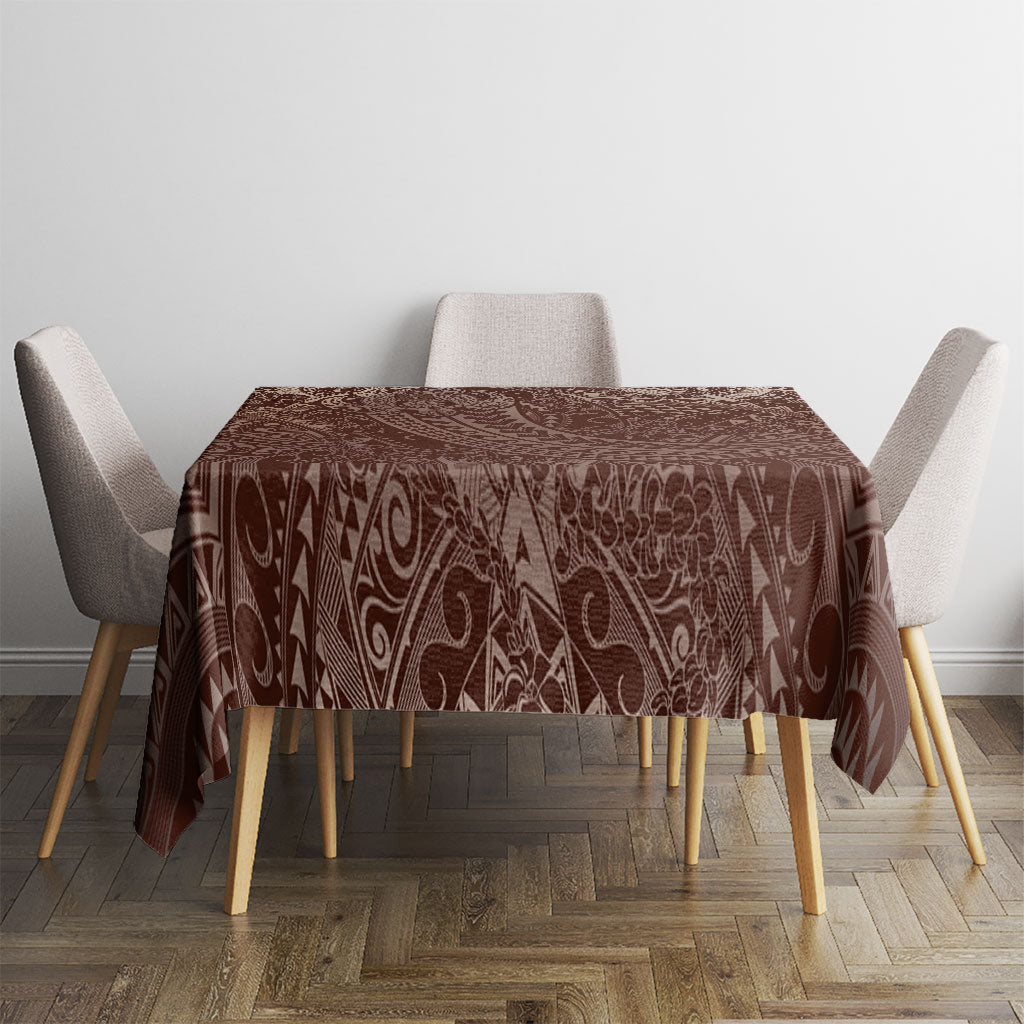 Hawaiian Turtles and Leis Tablecloth Tribal Kakau Pattern Mocha Mousse Color