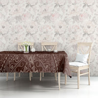 Hawaiian Turtles and Leis Tablecloth Tribal Kakau Pattern Mocha Mousse Color