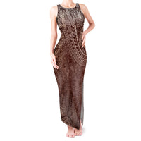 Hawaiian Turtles and Leis Tank Maxi Dress Tribal Kakau Pattern Mocha Mousse Color