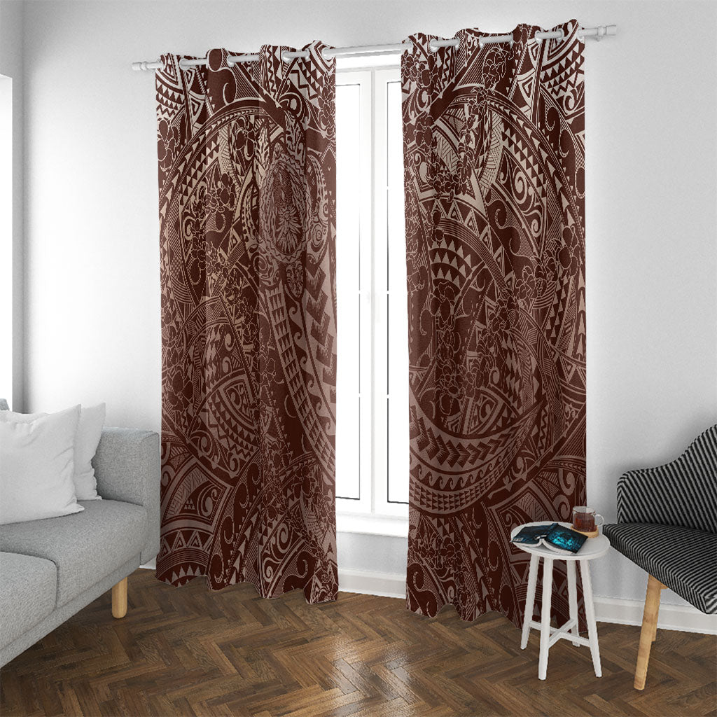 Hawaiian Turtles and Leis Window Curtain Tribal Kakau Pattern Mocha Mousse Color