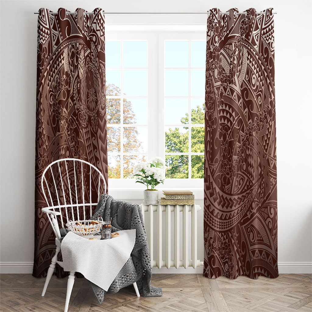 Hawaiian Turtles and Leis Window Curtain Tribal Kakau Pattern Mocha Mousse Color