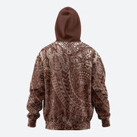 Hawaiian Turtles and Leis Zip Hoodie Tribal Kakau Pattern Mocha Mousse Color