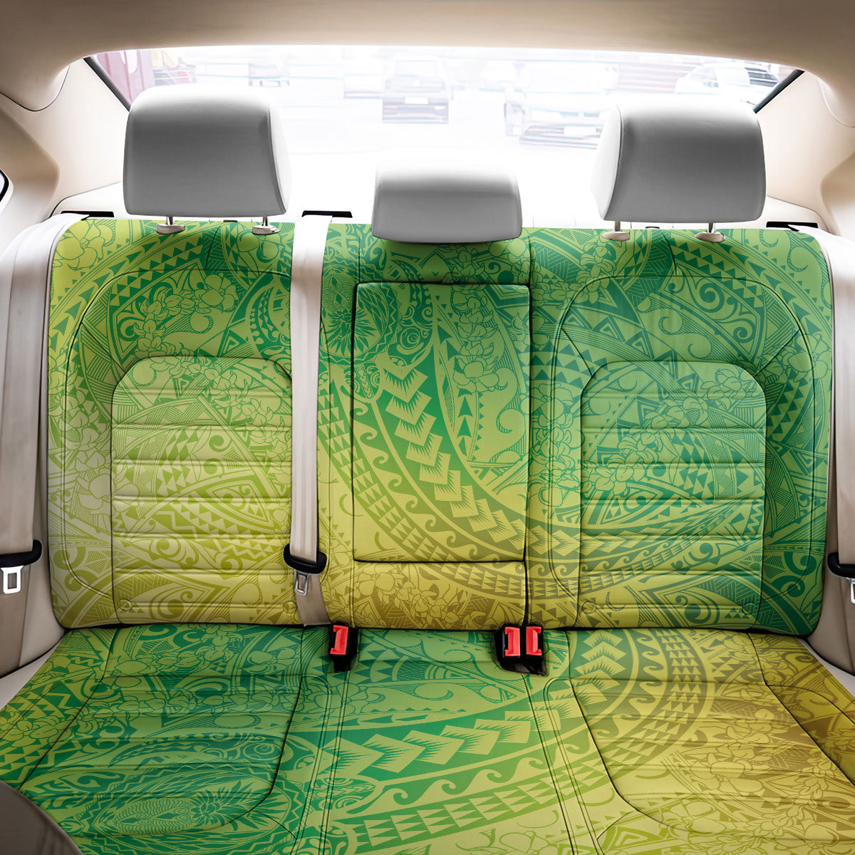 Hawaiian Turtles and Leis Back Car Seat Cover Tribal Kakau Pattern Fresh Summer Vibe