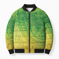 Hawaiian Turtles and Leis Bomber Puffer Jacket Tribal Kakau Pattern Fresh Summer Vibe